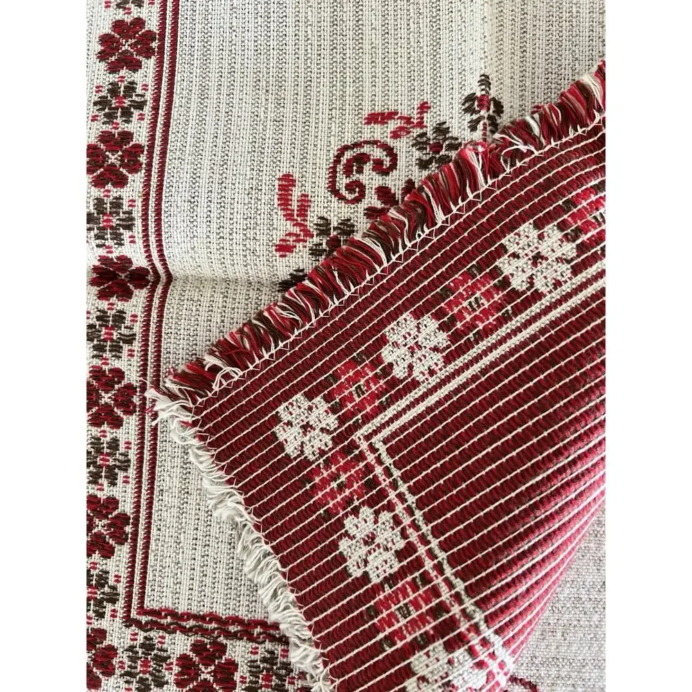 VTG Austrian Woven Folk Detailed Geometric Floral Tablecloth & 6 Napkins
